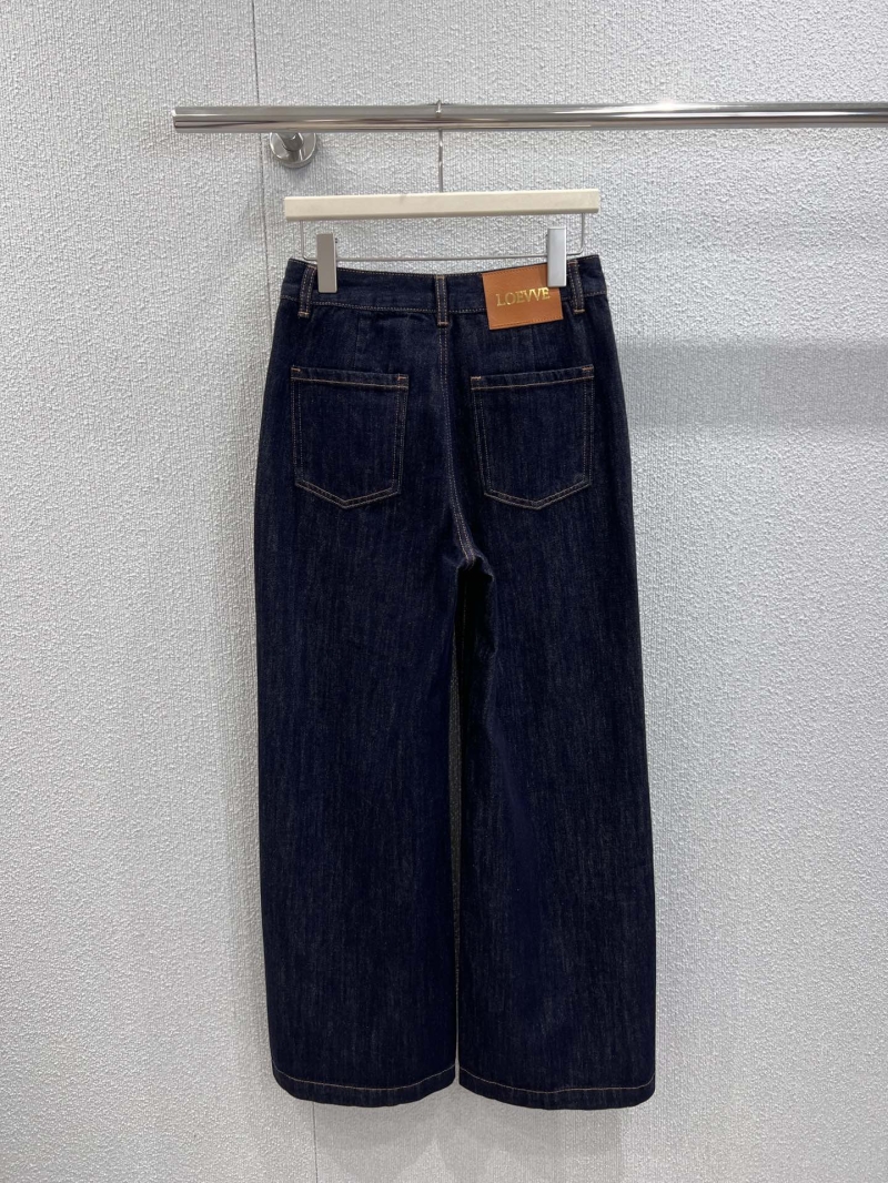 Loewe 25FW Early Autumn Embroidered Denim Pants - Dark Blue | Luxe Twill Cotton, High Waist, Wide Leg