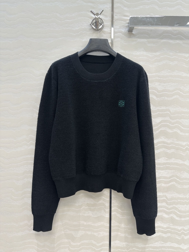 Loewe Exclusive High-Intelligence Style Black Embroidered Logo Round Neck Sweater