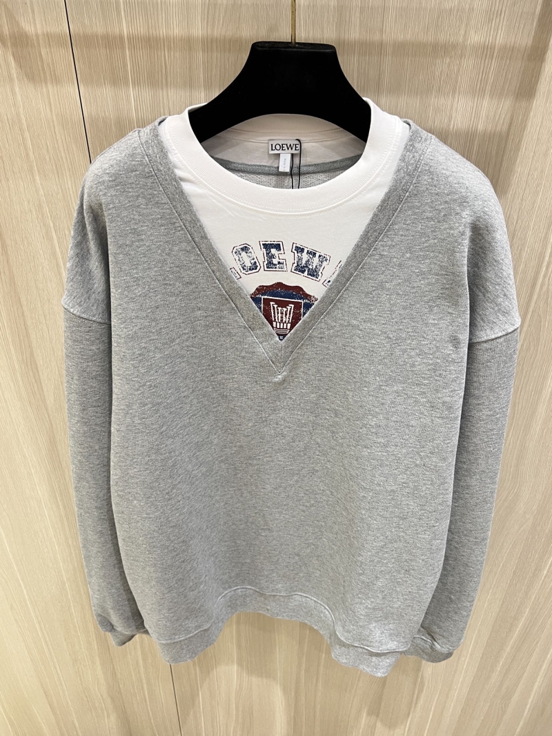 Loewe Exclusive V-Neck Logo Print Layered Sweatshirt in Soft Heather Gray