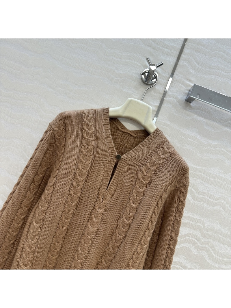 Loewe 25SS Limited Edition V-Neck Single-Button Cashmere Sweater in Caramel