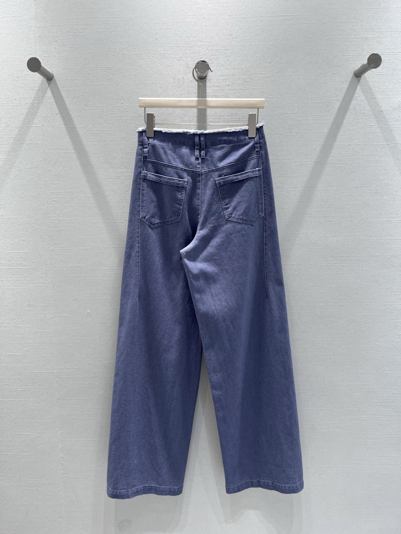 Loewe 2025FW Vintage Indigo Wide-Leg Denim Pants - Embroidered Logo, Washed Indigo, Luxe High-Rise Fit