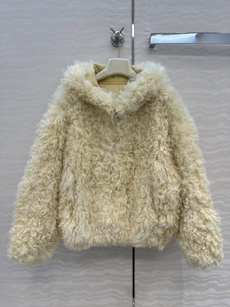 Loewe Exclusive Launch: Toscana Lamb Fur Hooded Coat in Cream Yellow | Premium Sheepskin, Handcrafted Leather Trim
