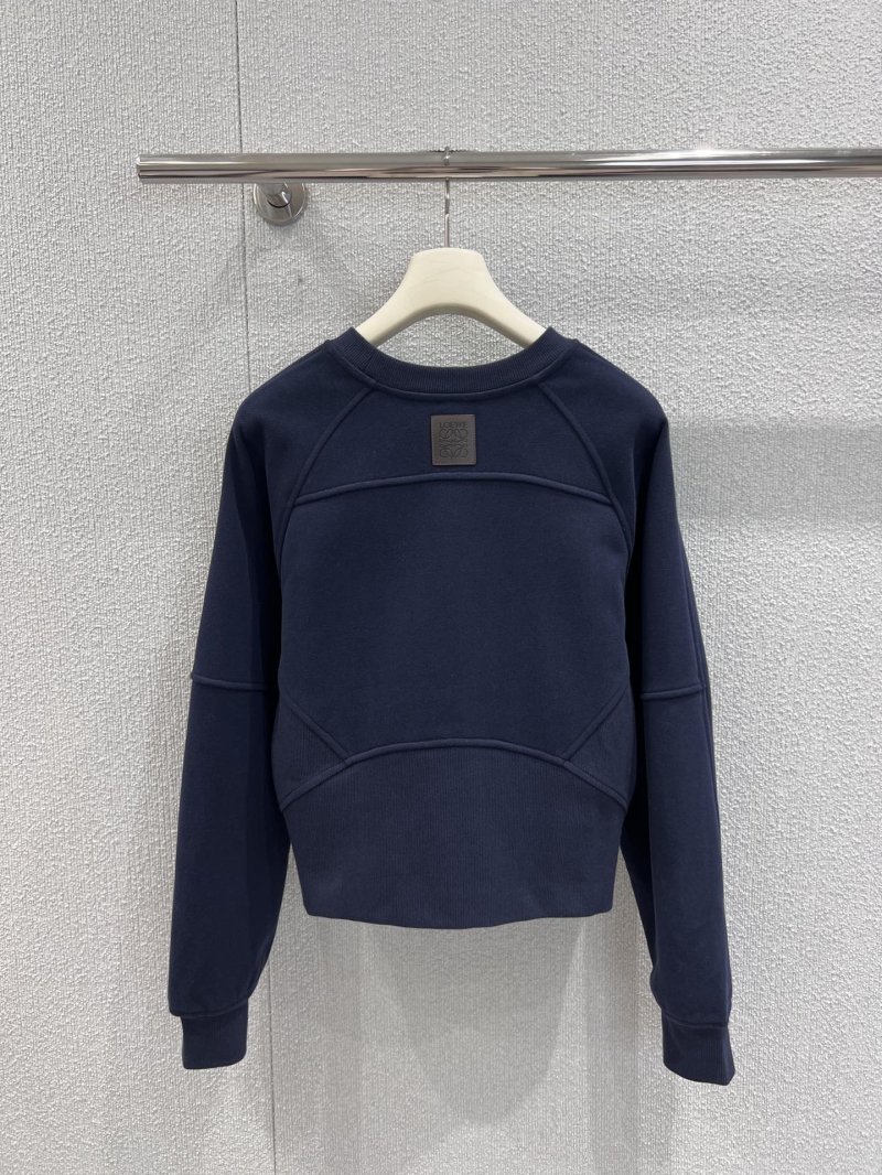 Loewe 25FW Cropped Crewneck Sweatshirt in Dark Navy Blue | Minimalist Design, Premium Fleece, Cropped Fit