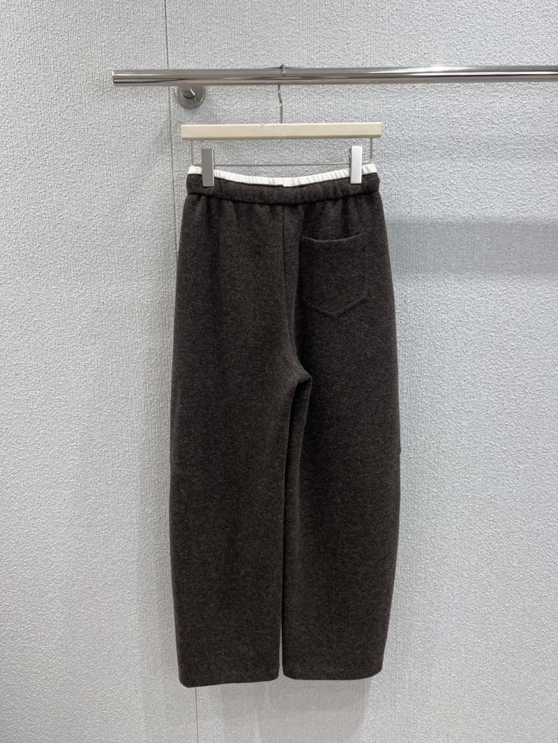 Loewe Wide-Leg Drawstring Pants - Dark Charcoal Gray & Deep Brown | Aangram Metal Logo | Soft Textured Fabric | Relaxed Fit for Fall/Winter