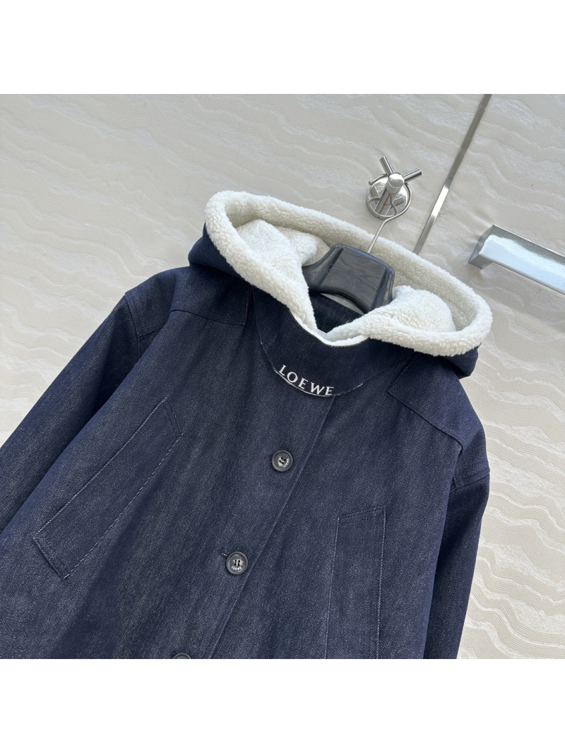Loewe Denim Puffer Hooded Jacket – Custom Wash, A-Line Fit, Detachable Hood