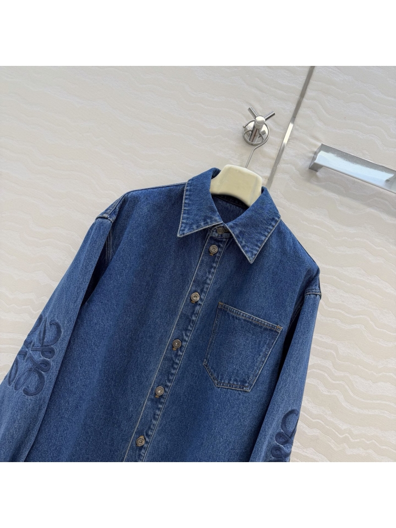 Loewe Retro Wash Blue Denim 3D Anagram Embroidered Boyfriend Jacket