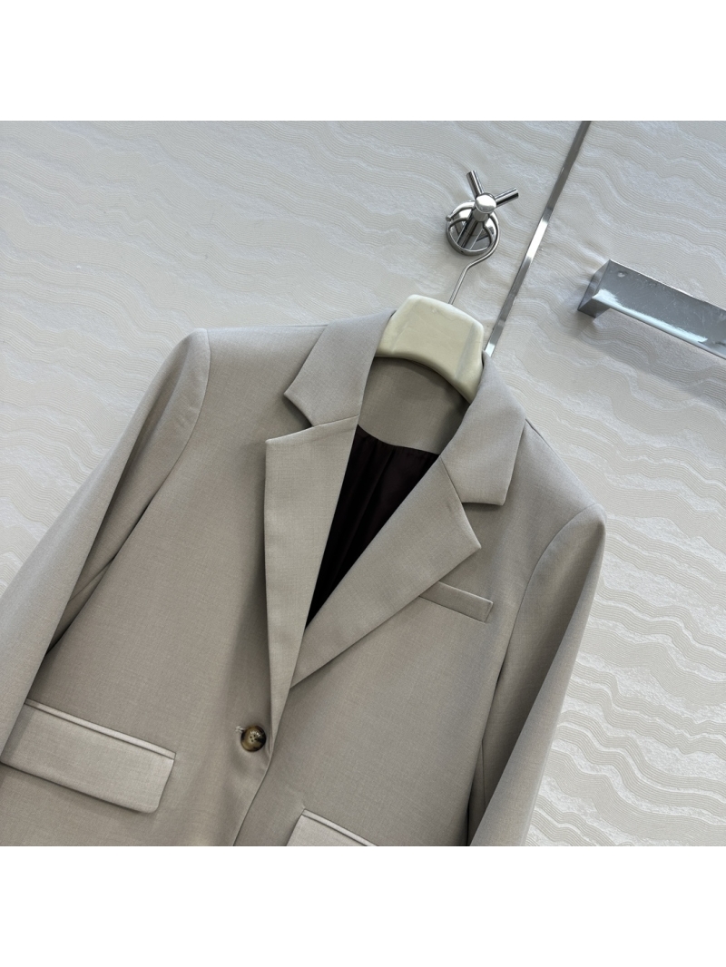 Loewe Fine-Spun Twill Tailored Blazer Beige Signature Leather Buckle Back