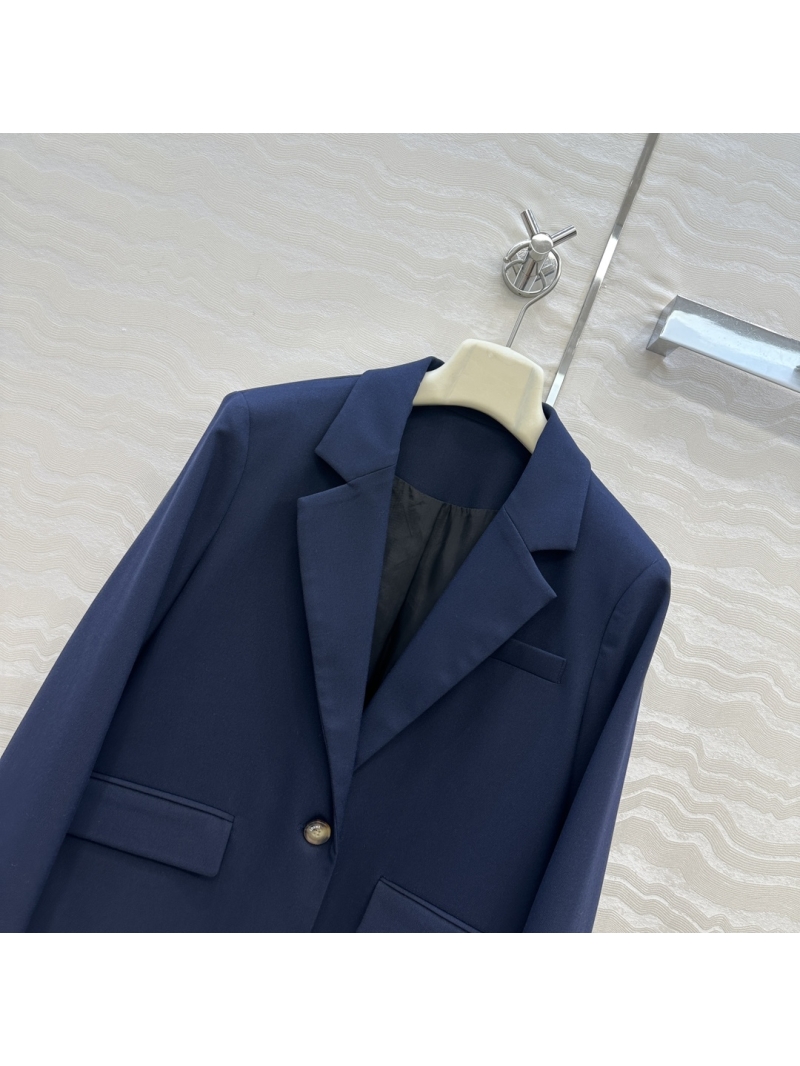 Loewe Navy Blue Fine Twill Suiting Blazer with Leather Buckle Detail