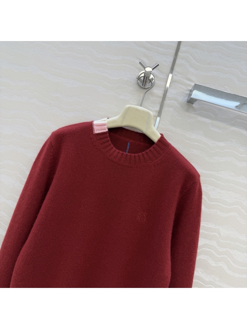 Loewe Imported Cashmere Swiss Cable Knit Sweater - Burgundy