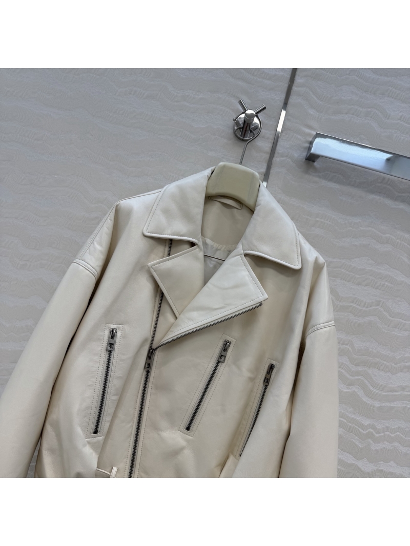 Loewe Premium Lambskin Down Biker Jacket - Cropped Oversized Creamy White Genuine Leather
