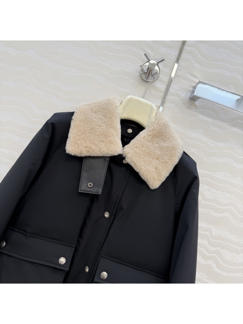Loewe Opulent Cropped Down Jacket in Black with Detachable Genuine Lambskin Shearling Collar