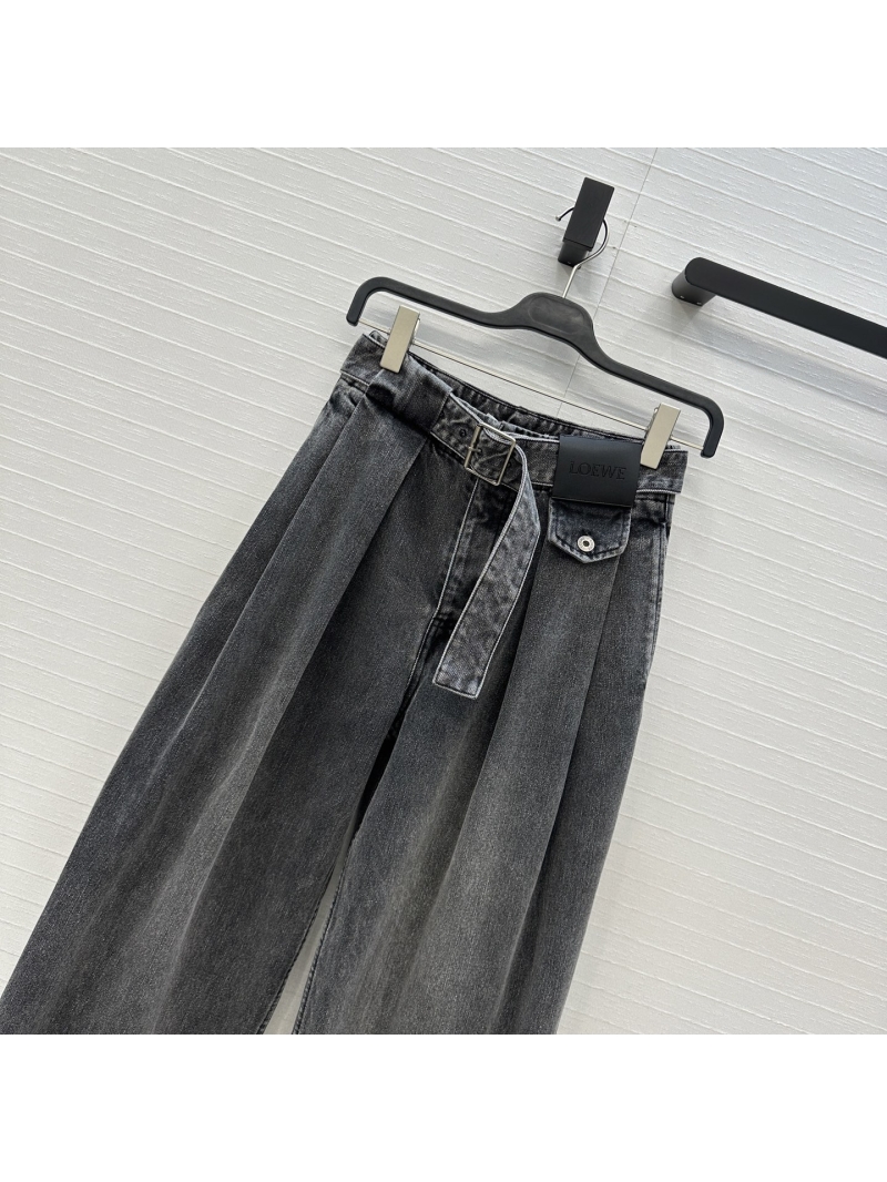 Loewe Exquisite Double-Pleated Custom Twill Cotton Denim Trousers in Vintage Charcoal