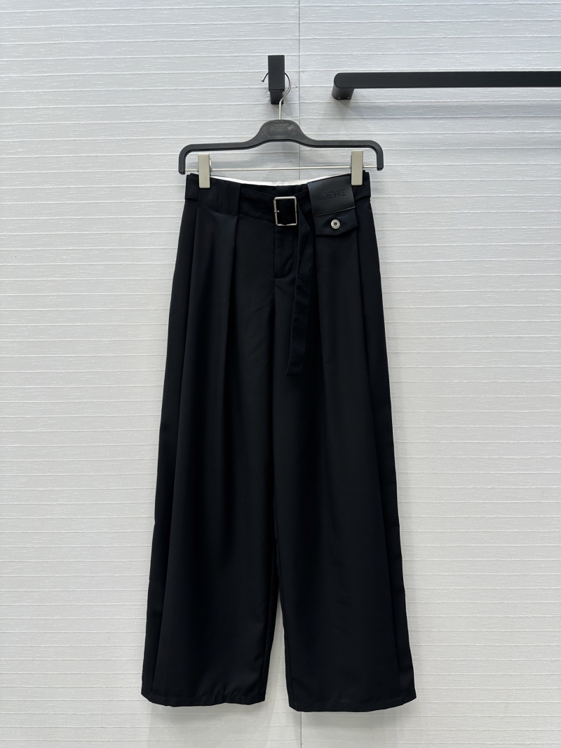 Loewe Exquisite Black Worsted Pleated Wide-Leg Trousers