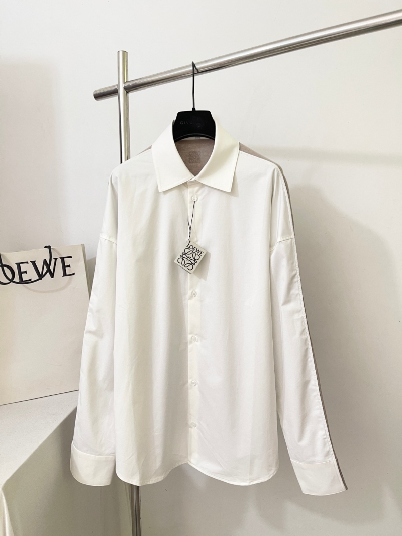 Loewe Signature Hybrid Shirt with Spliced Knit Sleeves | Elevated Cream & Taupe Colorblock Top