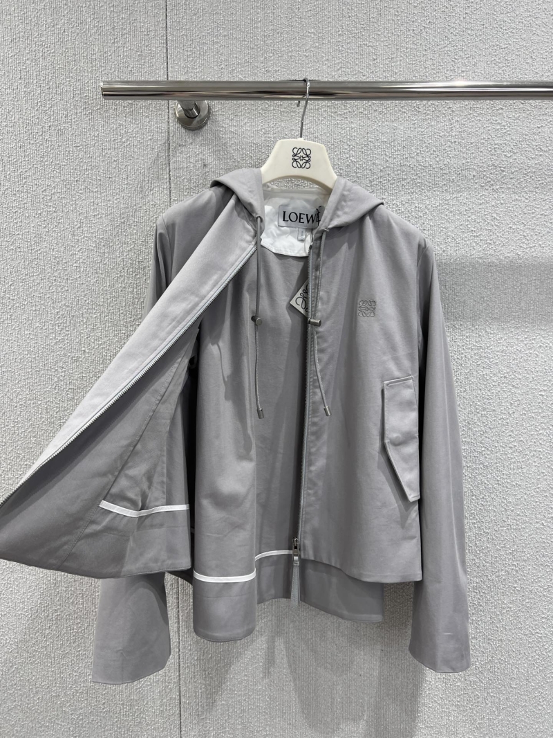Loewe Anagram Embroidered Hooded Jacket in Dove Gray - 25FW Signature Collection