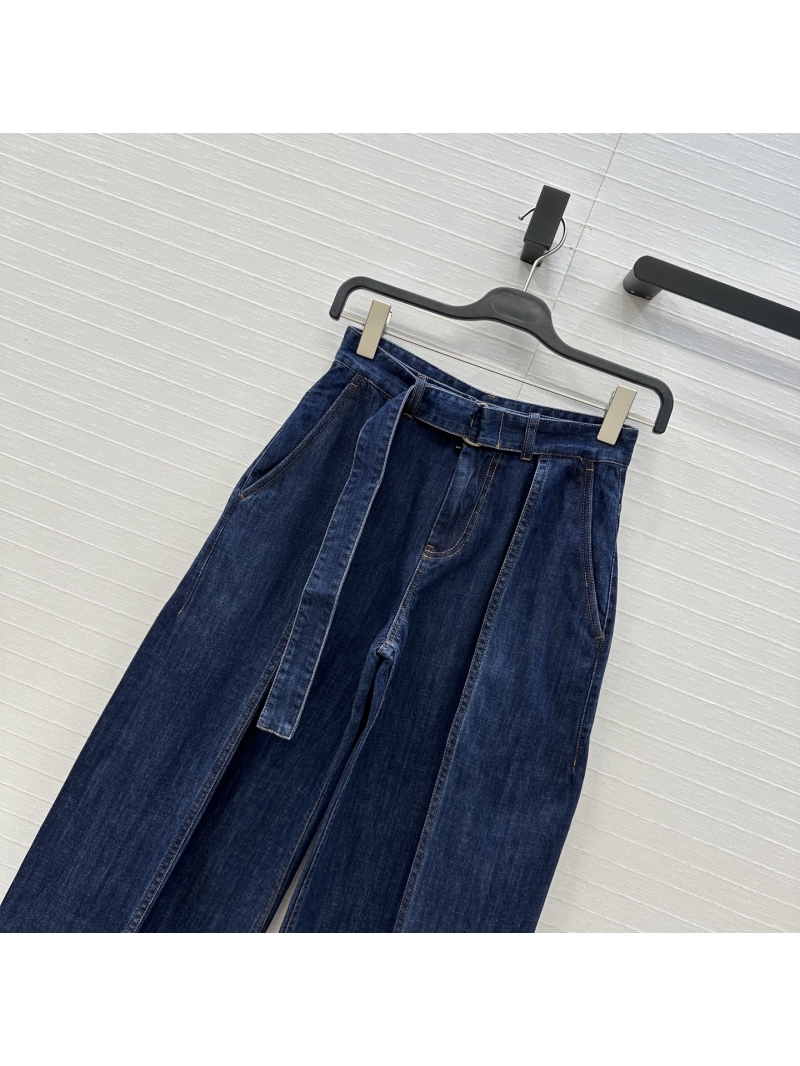 Loewe Tailored Pure Cotton Twill Deconstructed Wide-Leg Denim Trousers with D-Ring Belt