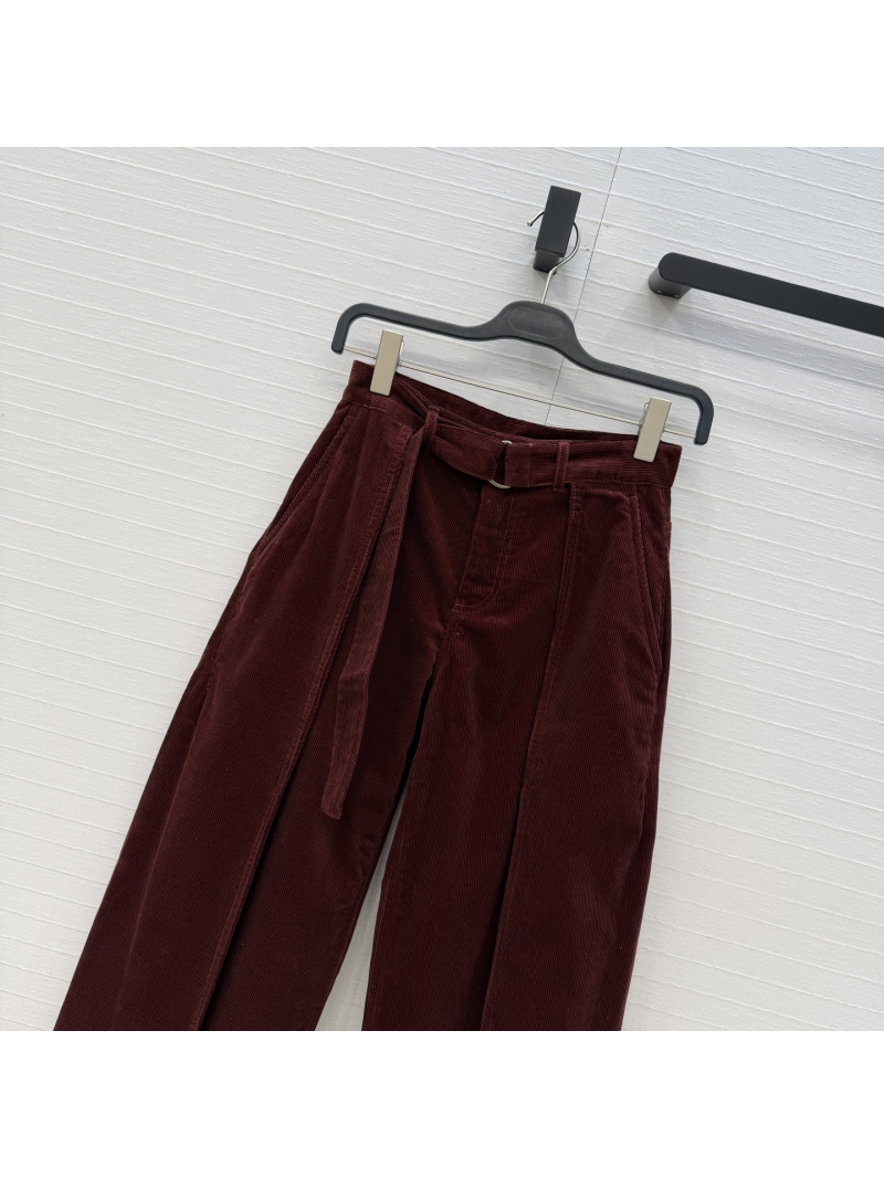 Loewe Sumptuous Washed Corduroy Wide-Leg Trousers with D-Ring Belt in Burgundy