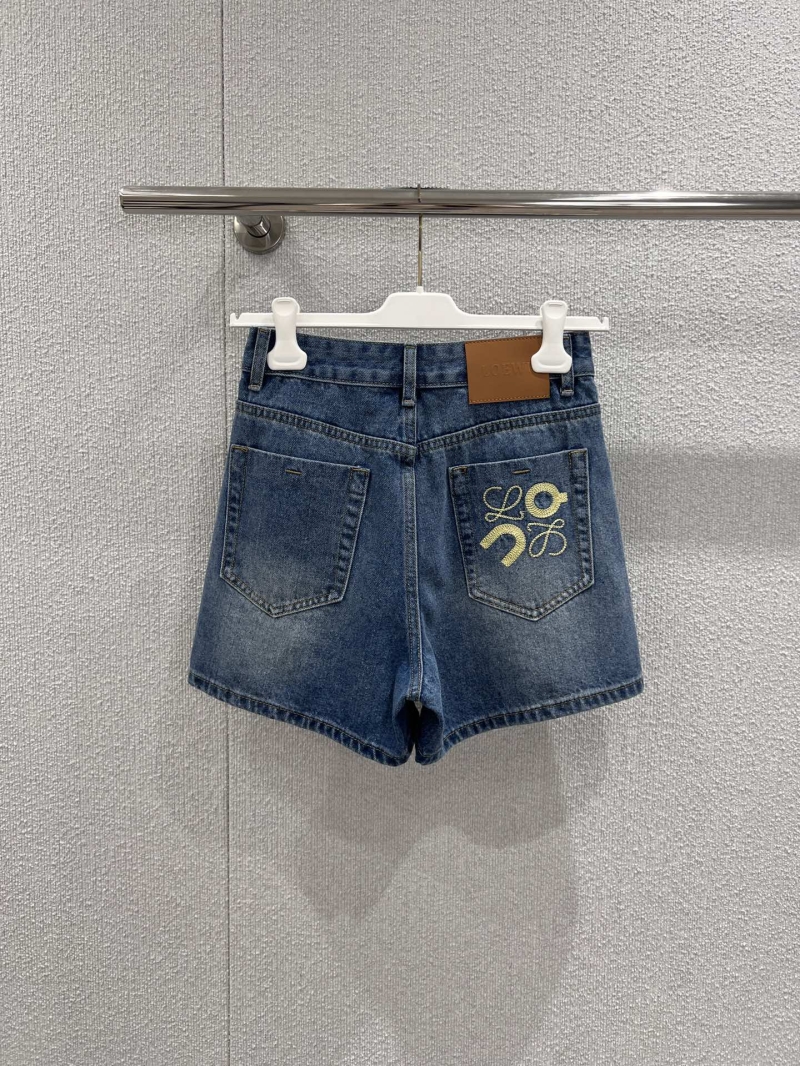 Loewe Anagram Embroidered High-Waisted Denim Shorts in Retro Washed Blue