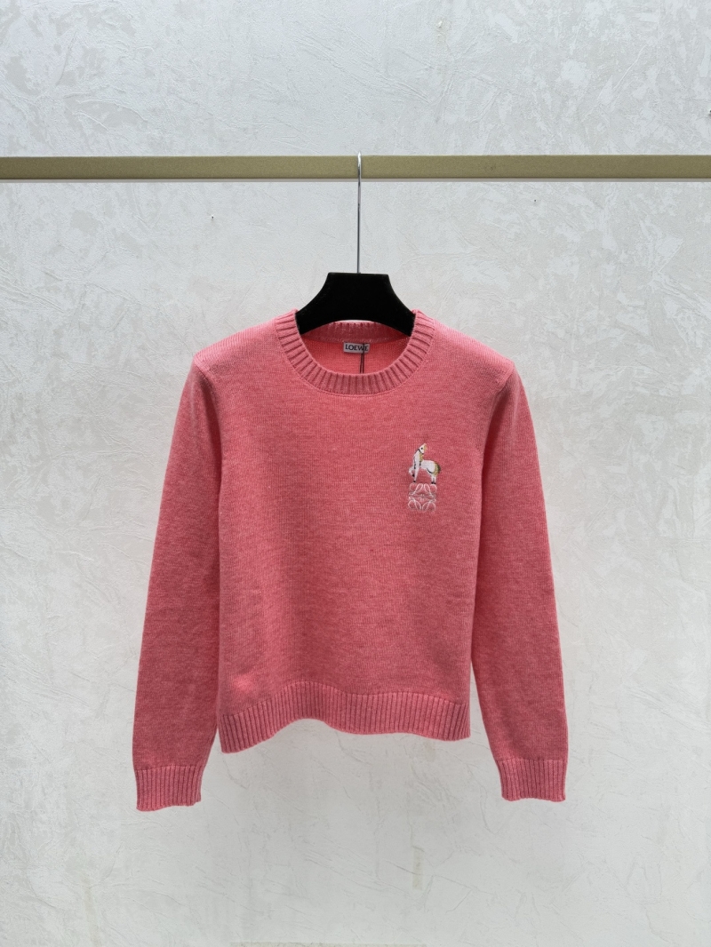 Loewe Elevated Anagram Embroidered Sweater | Coral Pink Fine Knit Jumper for Women | Timeless Luxe Style