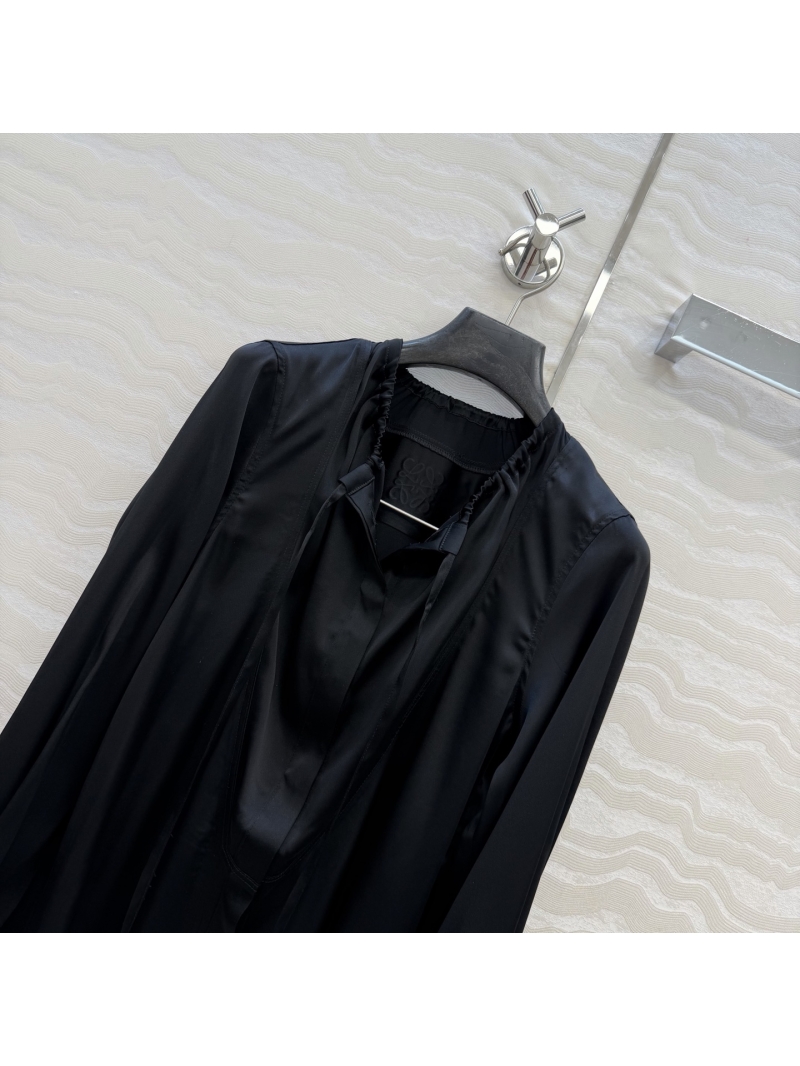 Loewe Acetate Silk Irregular Drawstring Blouse in Black