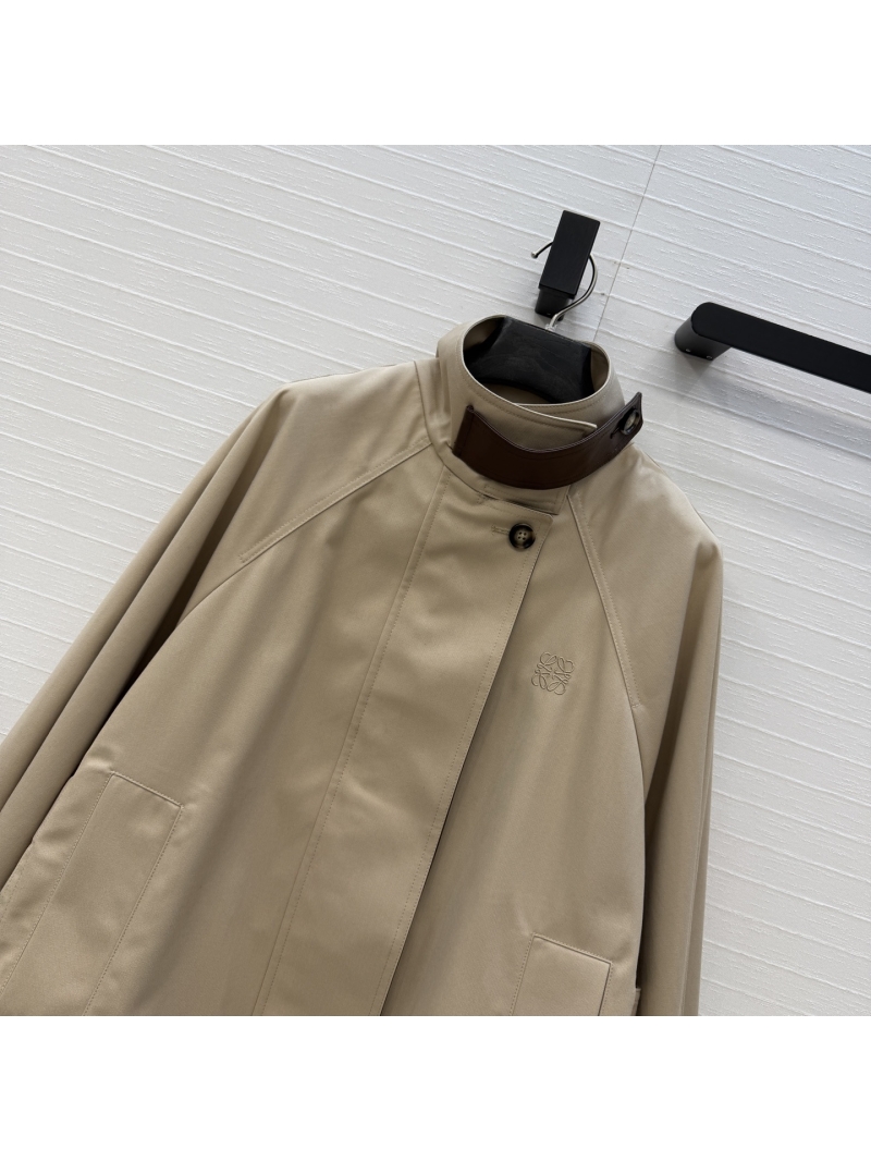 Loewe Imported Twill Pure Cotton Cape-Style Short Trench Coat Jacket in Khaki