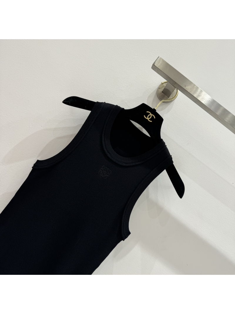 Loewe Anagram Embroidered Ribbed Tank Top in Black