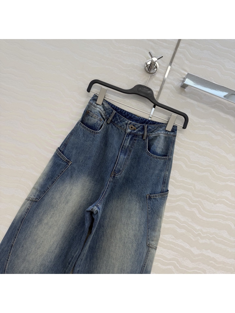 Loewe Vintage Washed Blue Sickle Curved Wide-Leg Denim Jeans