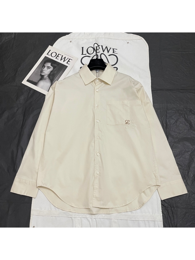 Loewe Two-Tone Embroidered Pocket Shirt in Ivory - Relaxed Fit Cotton with Signature Anagram