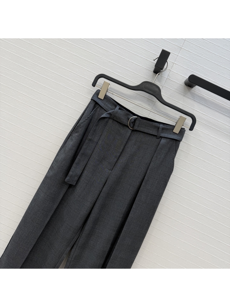 Loewe Fine-Spun Suit Fabric Tailored Plaid Wide-Leg Trousers in Charcoal Gray