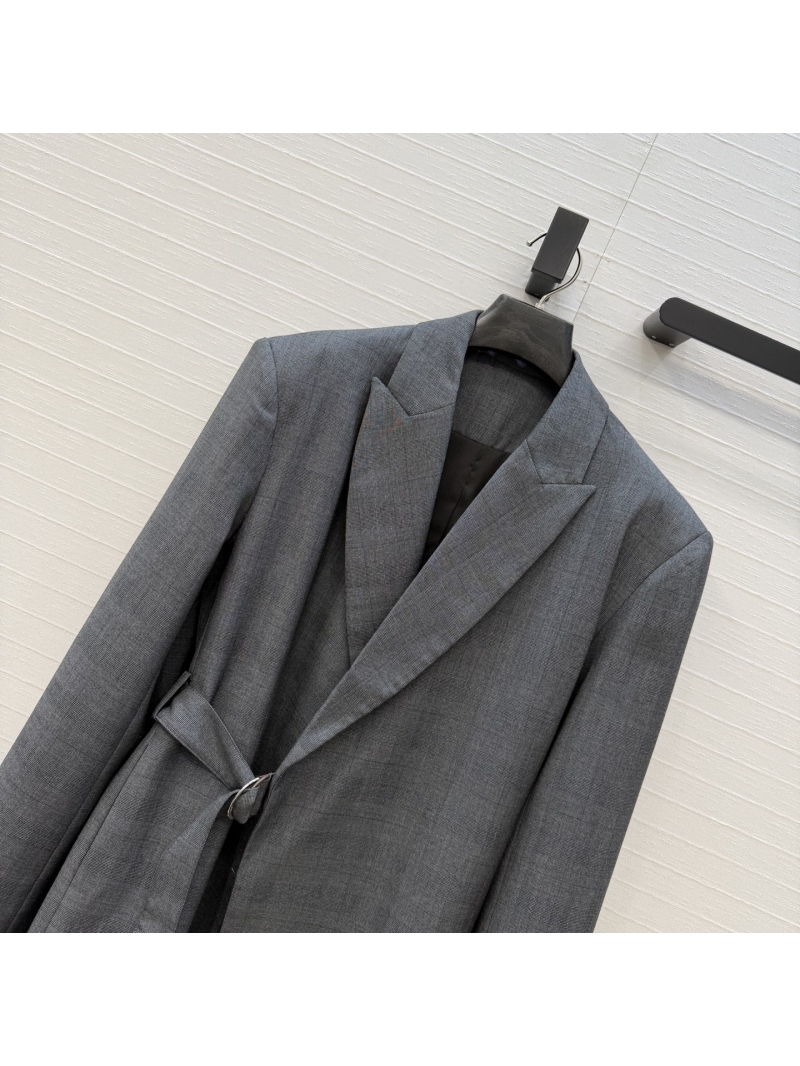 Loewe Worsted Wool Asymmetric Plaid Blazer with Side Buckle Detail