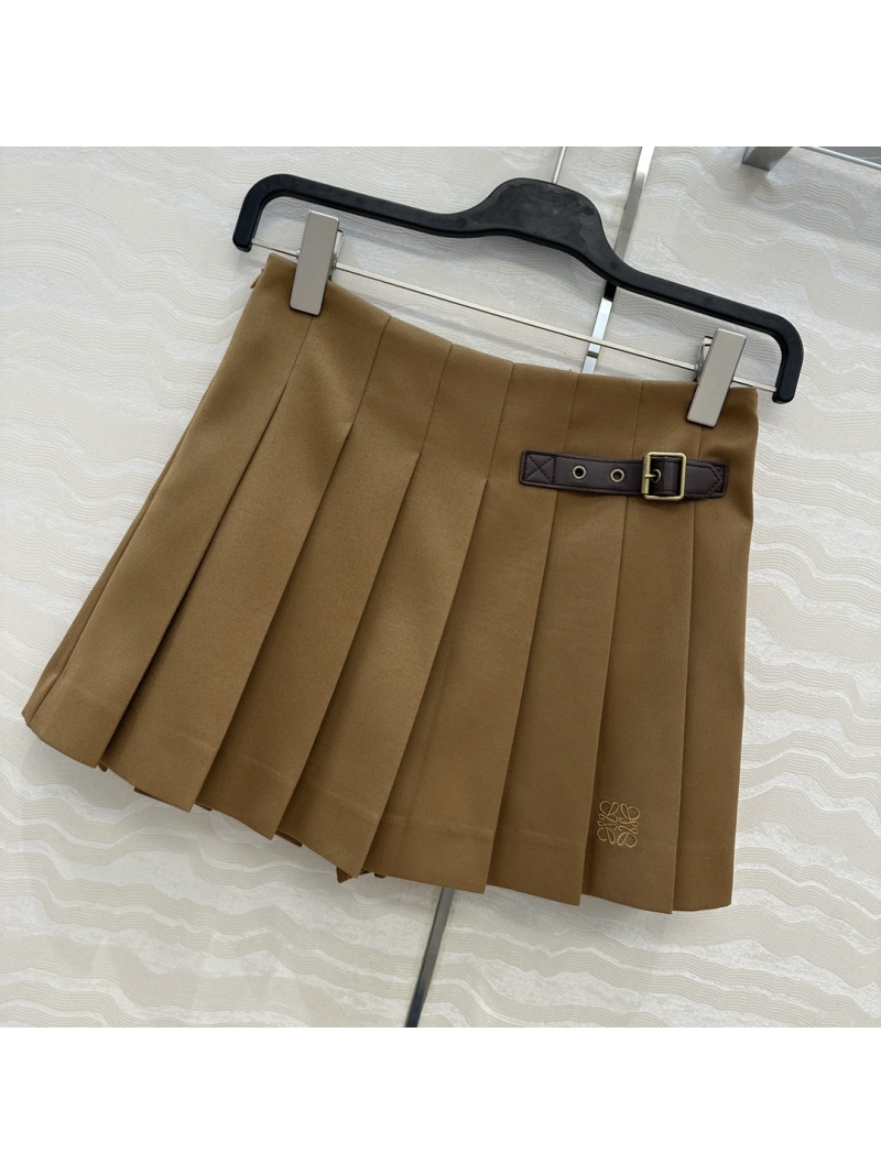 Loewe Signature Twill Worsted Wool Pleated Mini Skirt in Camel