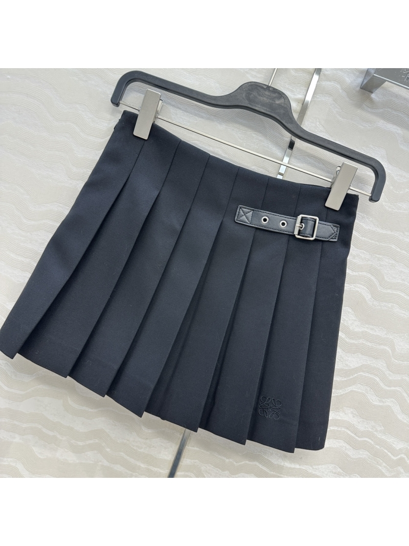 Loewe Signature Wool Twill Pleated Preppy Mini Skirt in Black