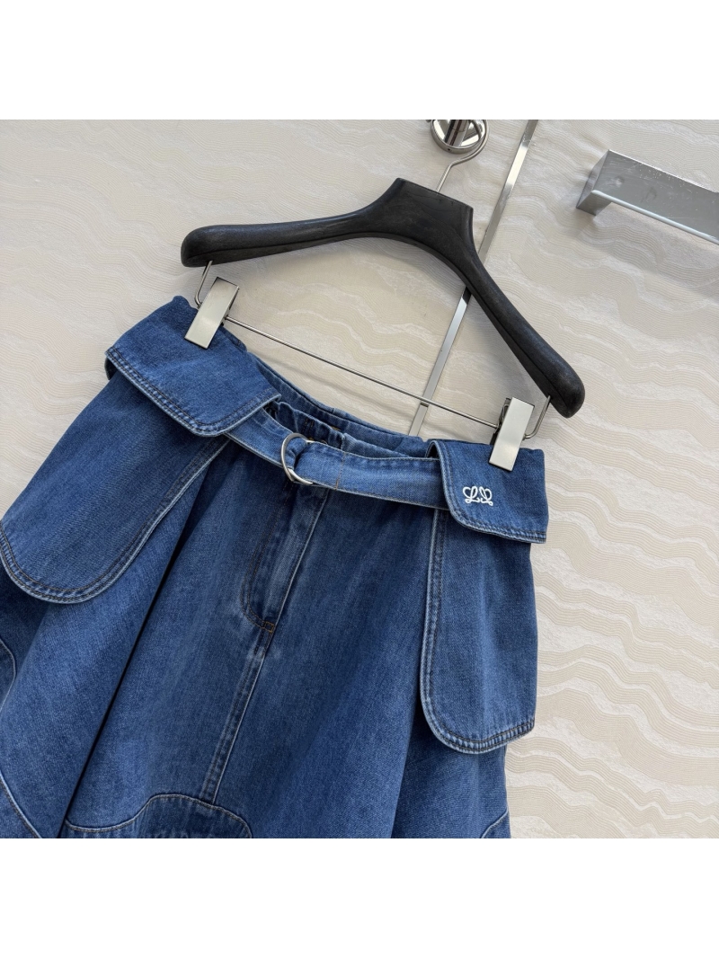 Loewe 100% Cotton Denim Asymmetrical Bud Panel Mini Skirt in Vintage Blue