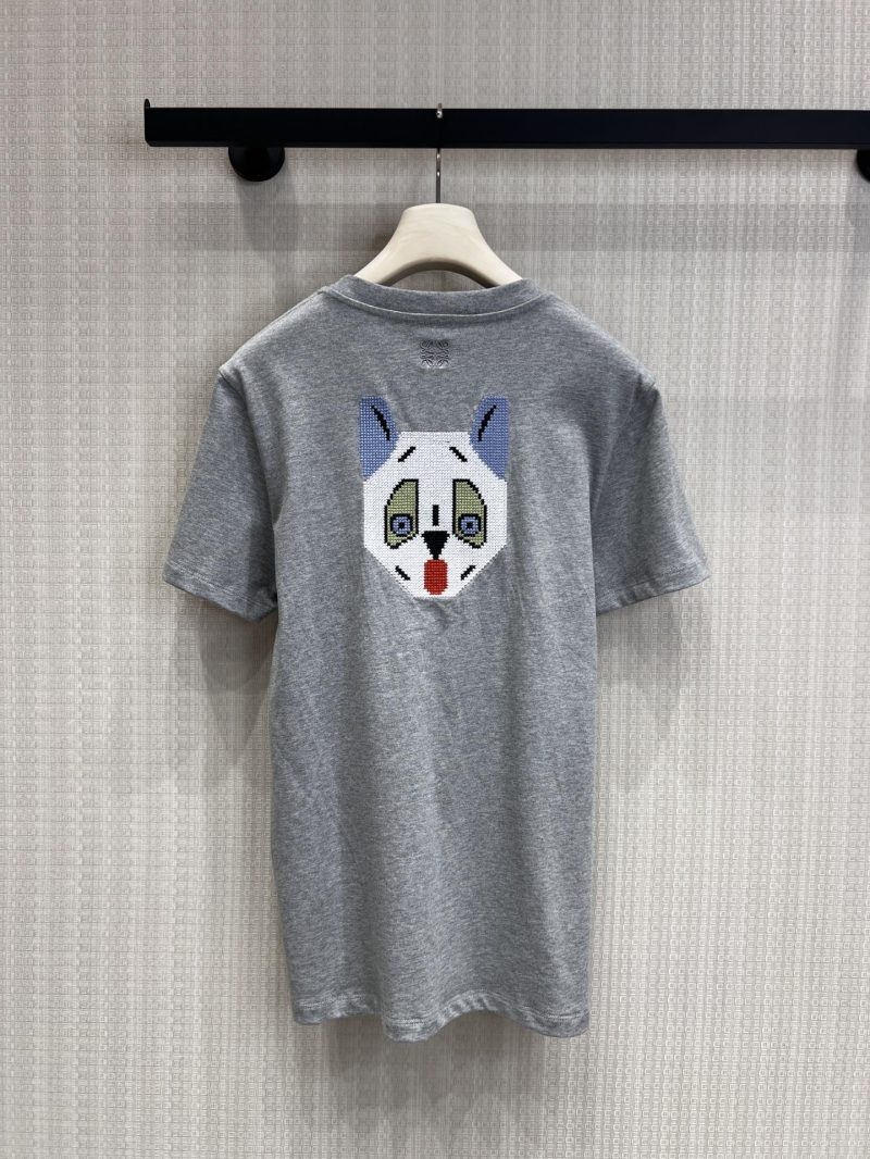 Loewe x Louis Wain Limited Edition Embroidered Pixel Cat T-Shirt in Heather Grey
