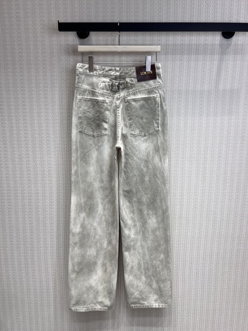 Loewe High-Waisted Straight-Leg Jeans in Light Sand Distressed Cotton