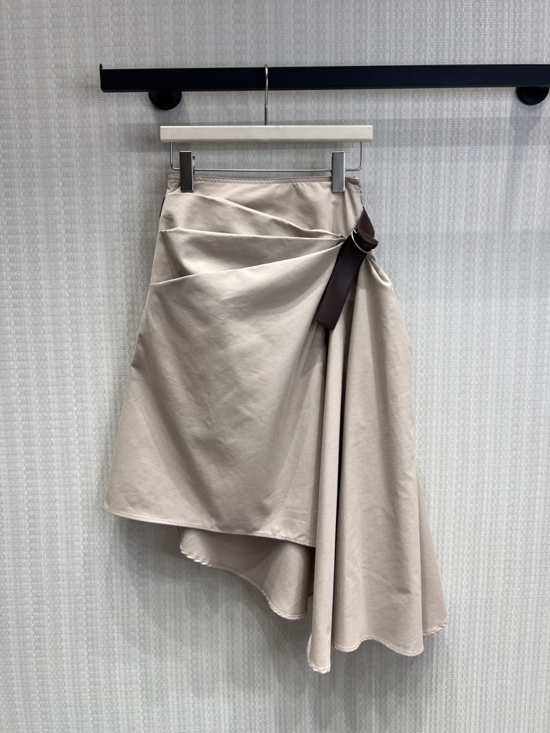 Loewe Asymmetrical Deconstructed Pleated Midi Skirt in Sand Beige