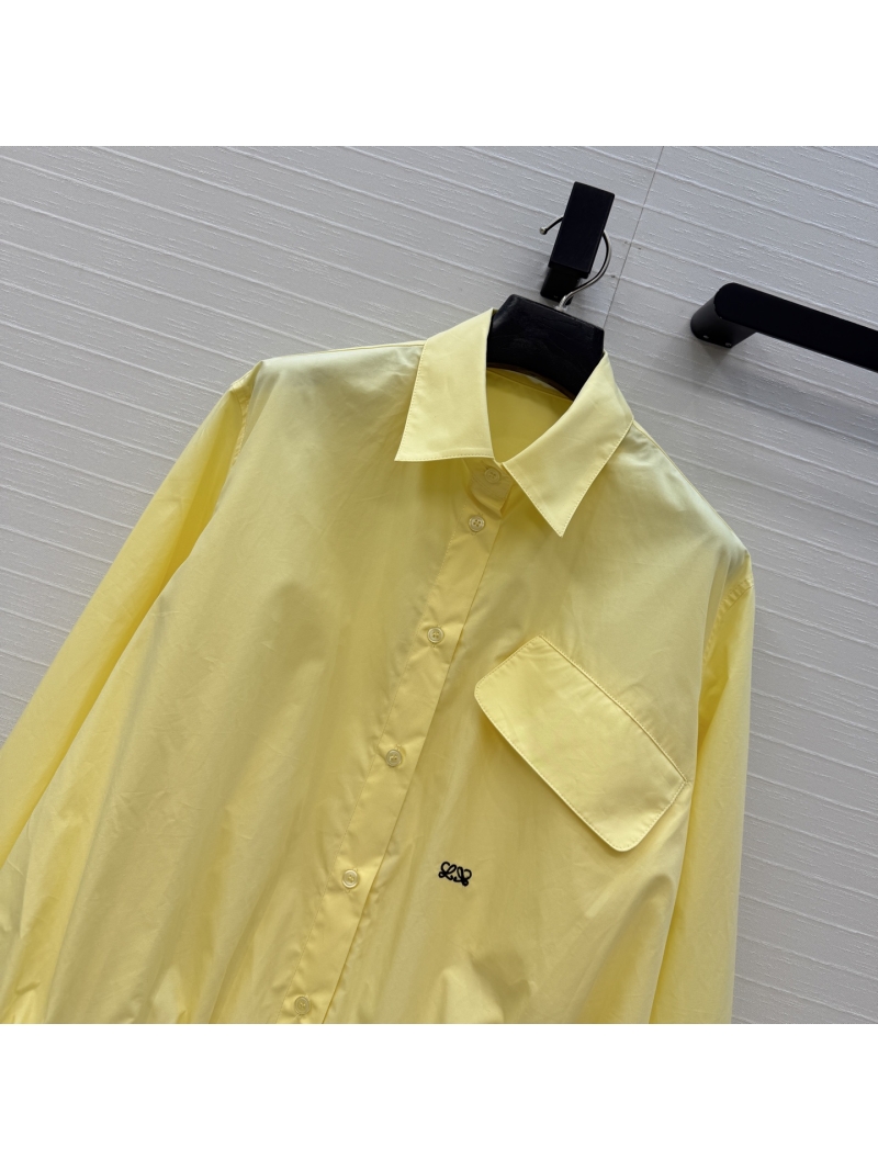 Loewe Premium Poplin Cropped Shirt Jacket with Gathered Hem in Pale Yellow