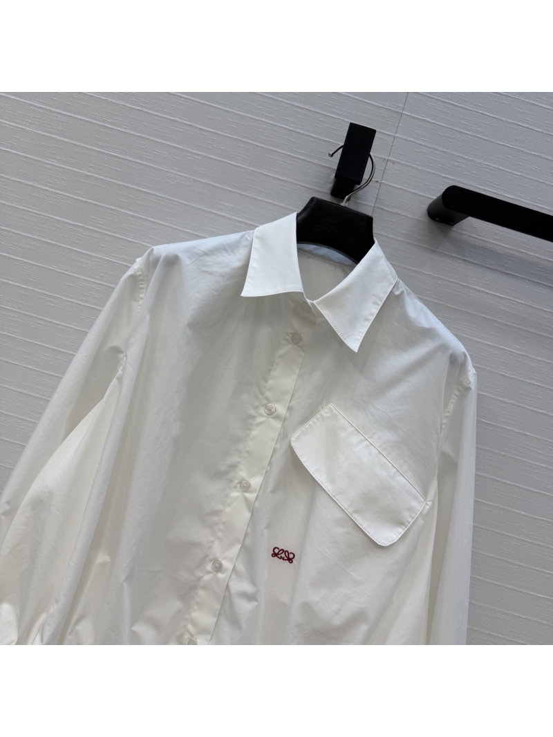 Loewe Cotton Poplin Ruched Hem Cropped Shirt Jacket in White