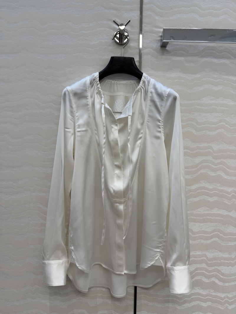 Loewe Signature Acetate Silk Irregular Drawstring Blouse in Cream