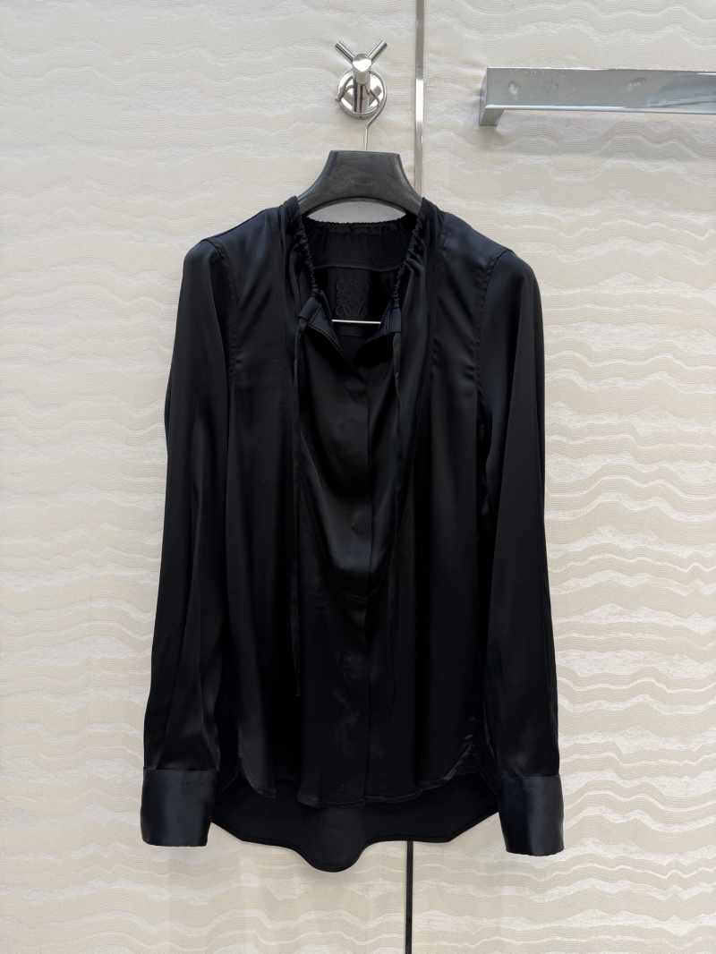 Loewe Acetate Silk Irregular Drawstring Blouse in Black - Retro Minimalist Sophistication
