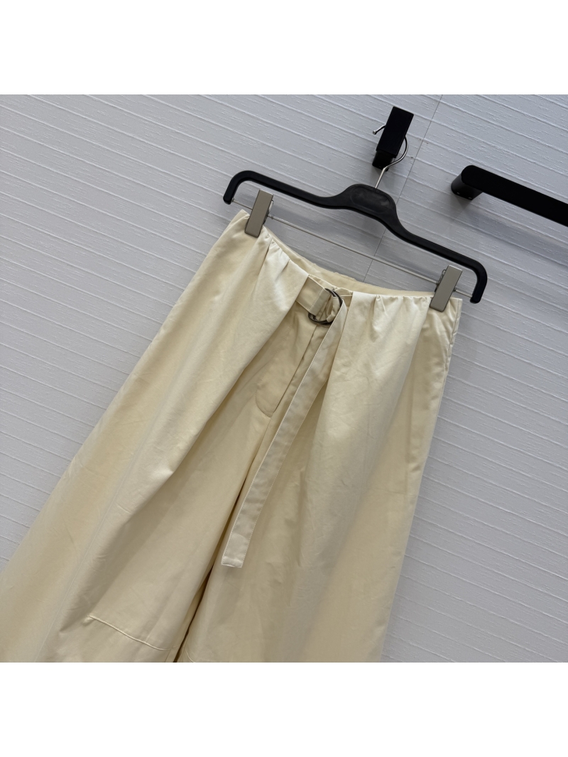 Loewe Twill Cotton Wide-Leg Pleated Trousers with Self-Tie Belt