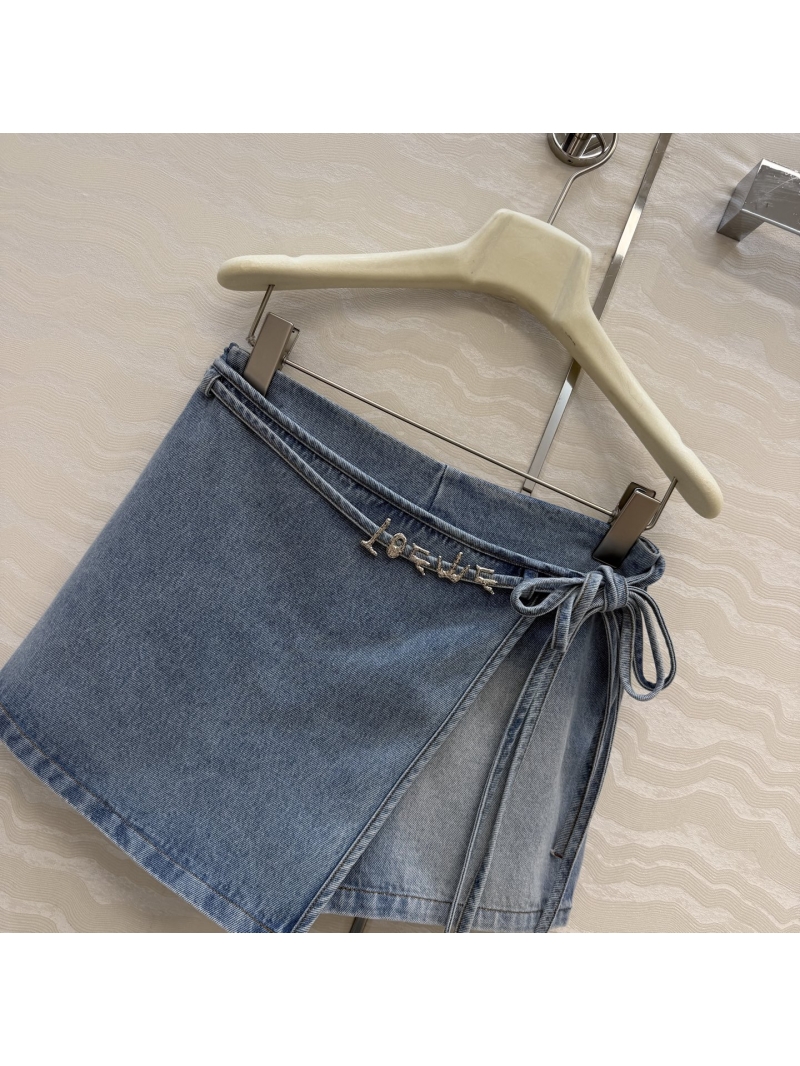 Loewe Paula's Ibiza Vintage Wash Imported Denim Wrap Skort in Vintage Blue