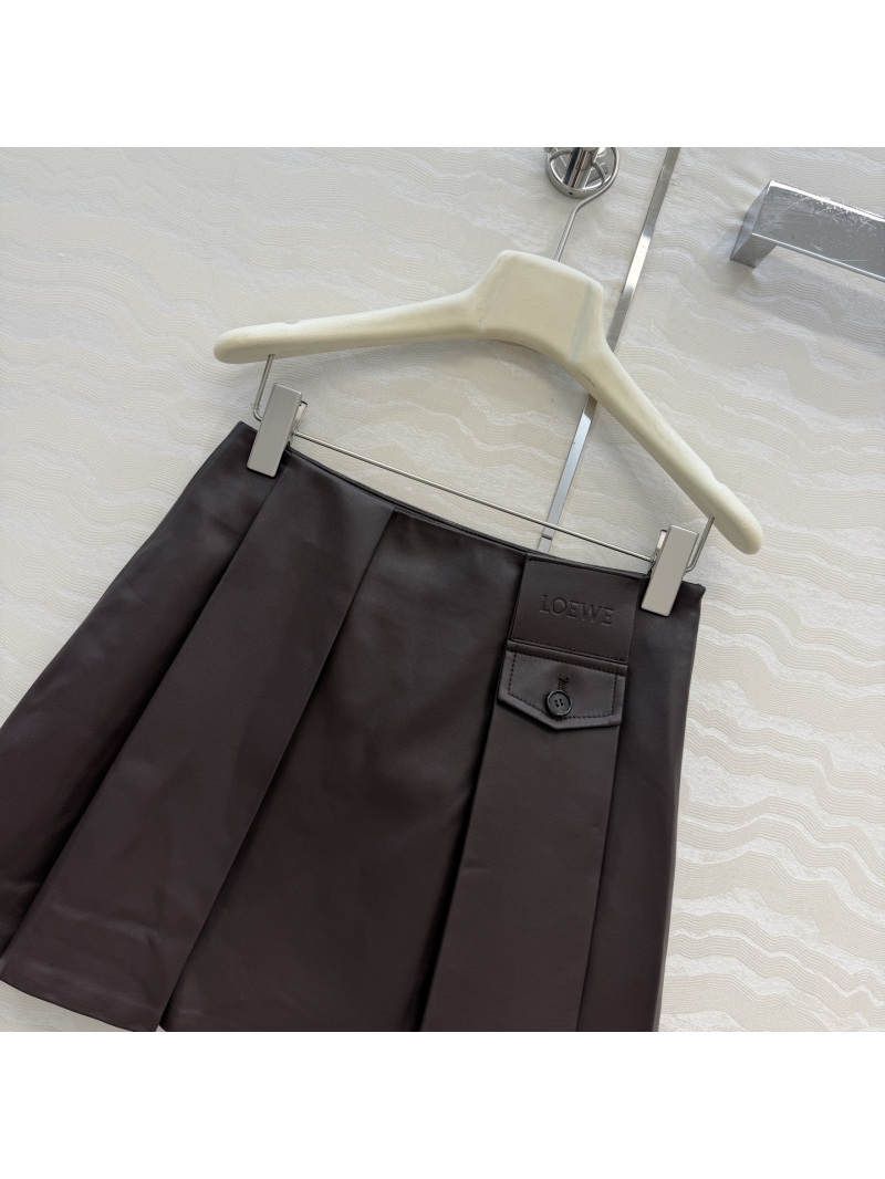 Loewe Exquisite Pleated Lambskin A-Line Mini Skirt in Deep Burgundy
