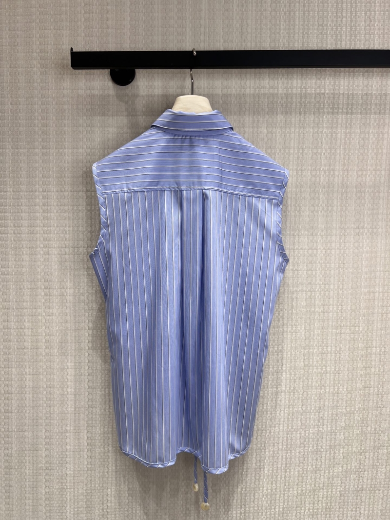 Loewe Striped Sleeveless Tie-Front Blouse - Light Blue and White Signature Embroidered Cotton Poplin Top