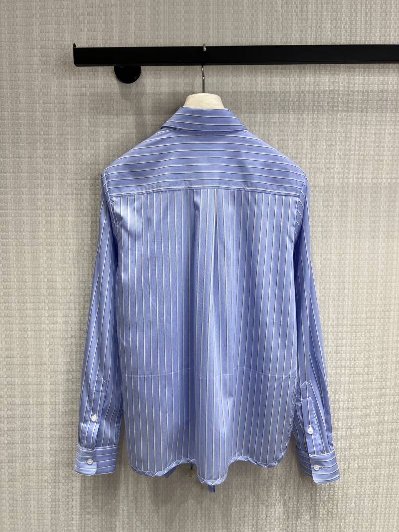 Loewe Light Blue Striped Petal Hem Blouse with Anagram Embroidery