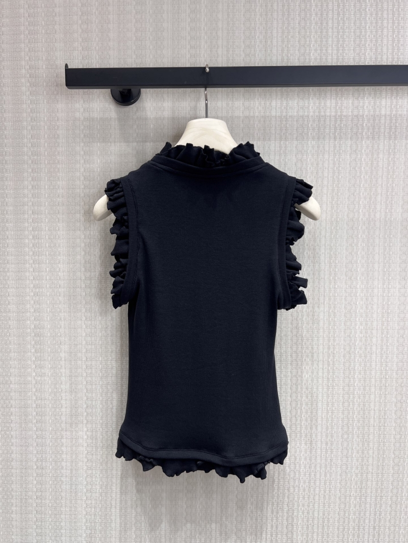 Loewe Ruffled Ribbed Knit Tank Top in Black