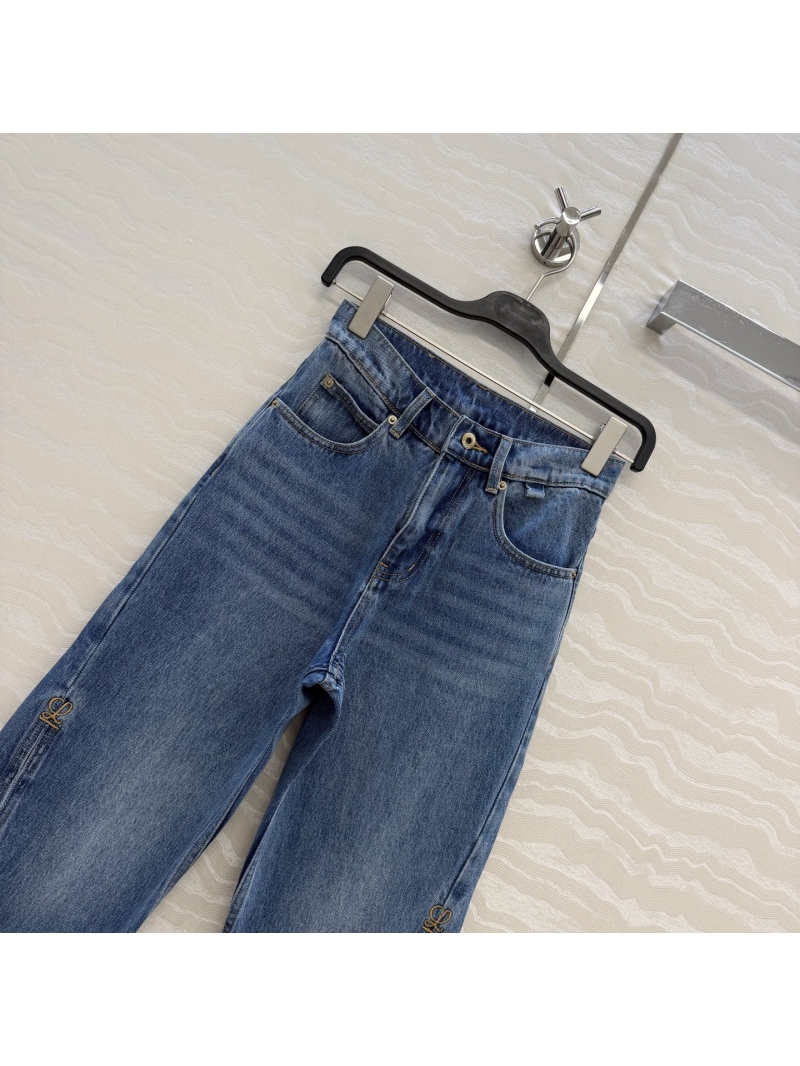 Loewe Vintage Washed Blue Structured Denim Split Hem Cropped Jeans