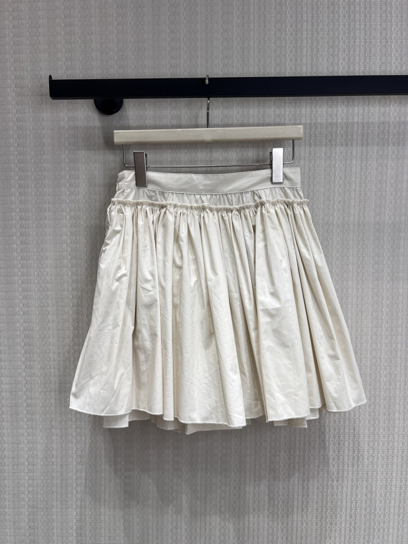 Loewe Lace-Up Gathered Mini Skirt in Cream Ivory Cotton Poplin