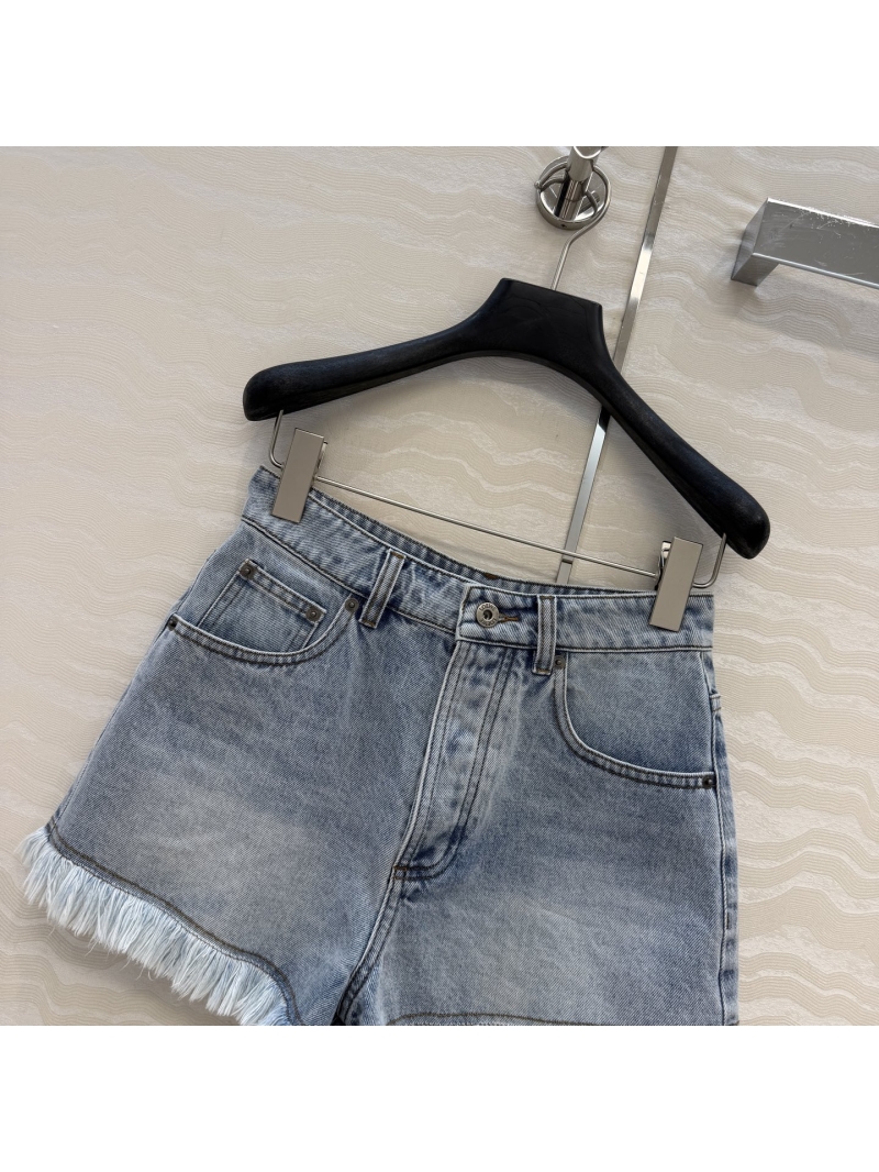 Loewe Retro Distressed Frayed Denim Shorts in Vintage Blue