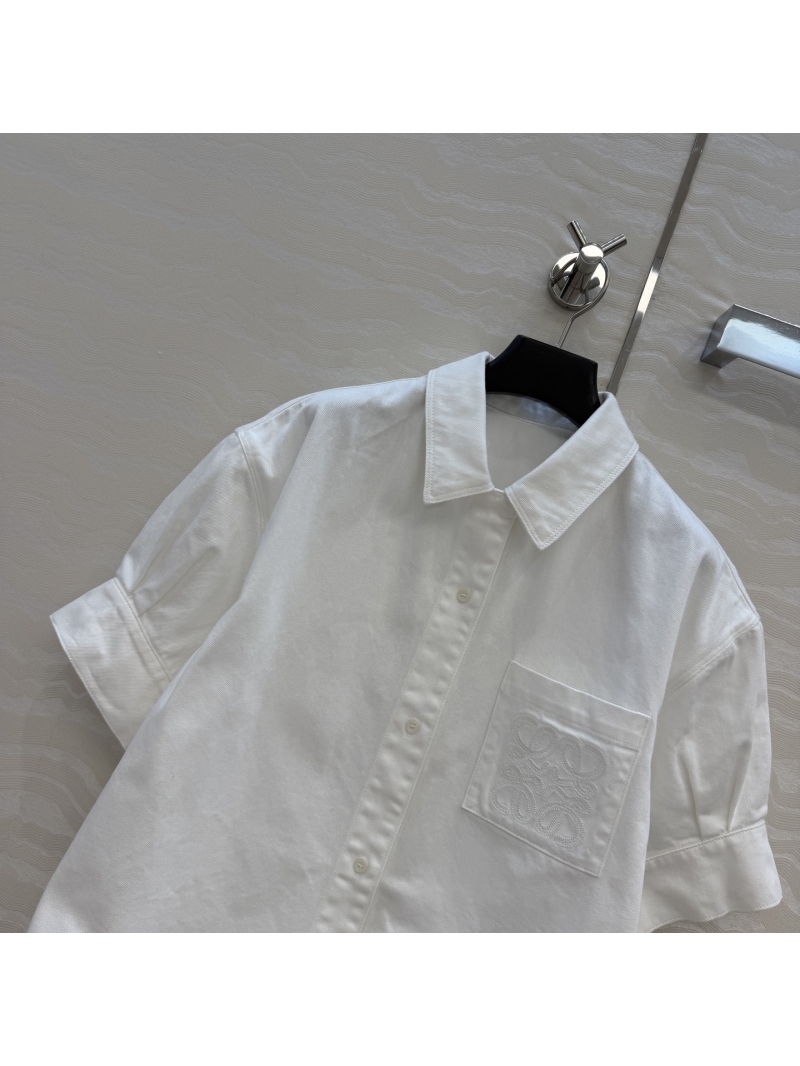 Loewe Vintage Washed Denim Puff-Sleeve Shirt with 3D Embroidered Logo